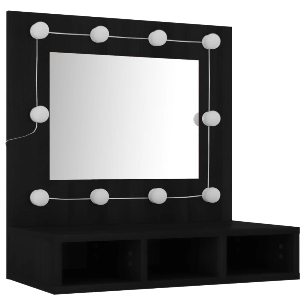 Mirror cabinet with LED black 60x31.5x62 cm