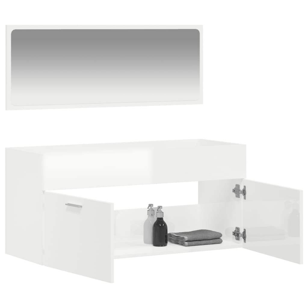 Badschrank mit Spiegel Hochglanz-Weiß Holzwerkstoff