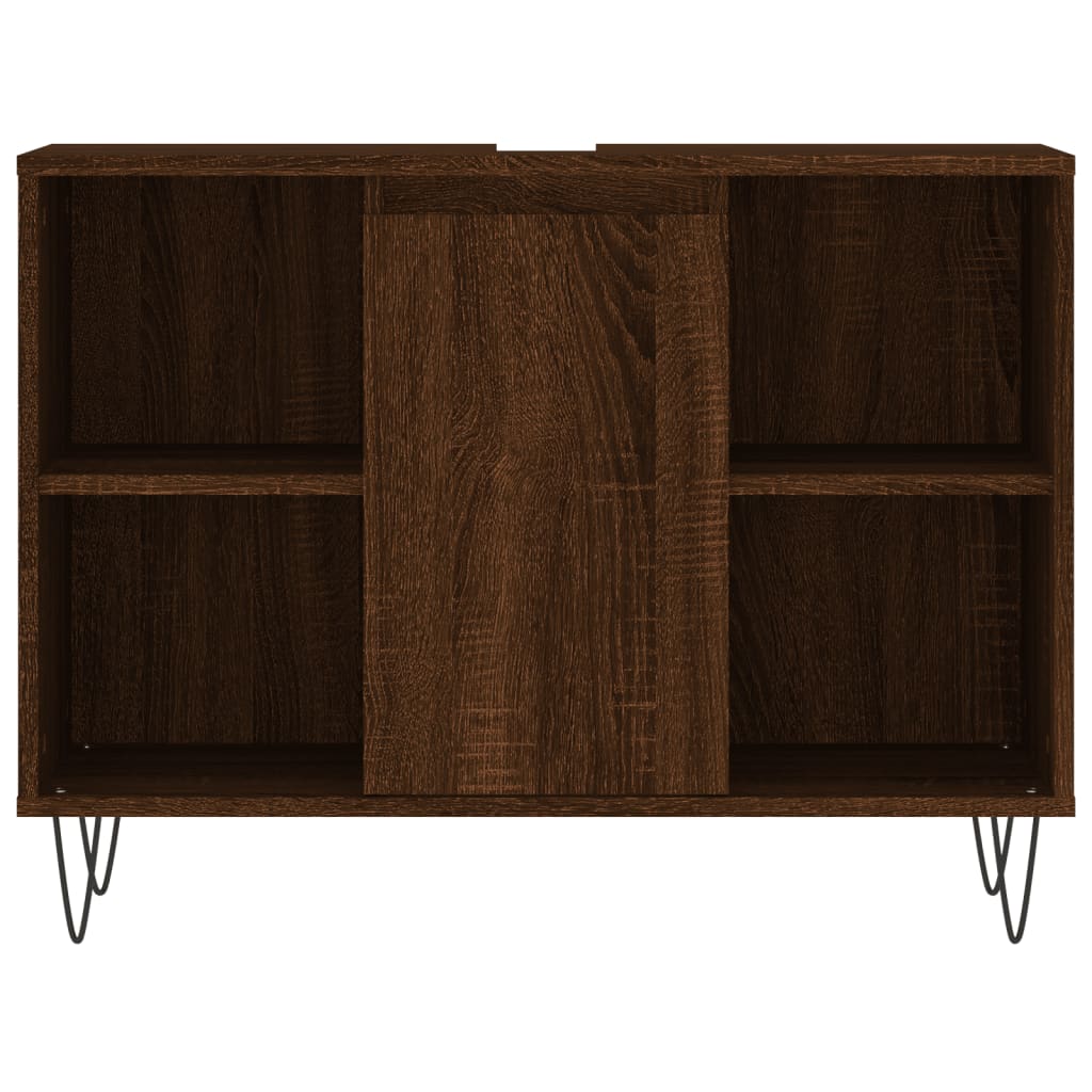 3 pcs. Bathroom furniture set brown oak look wood material