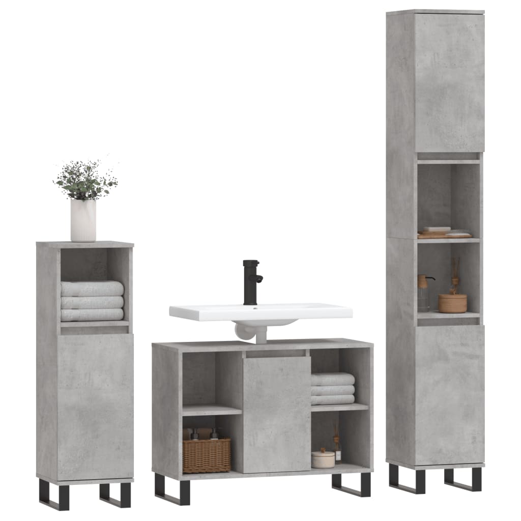 3 pcs. Bathroom furniture set concrete gray made of wood