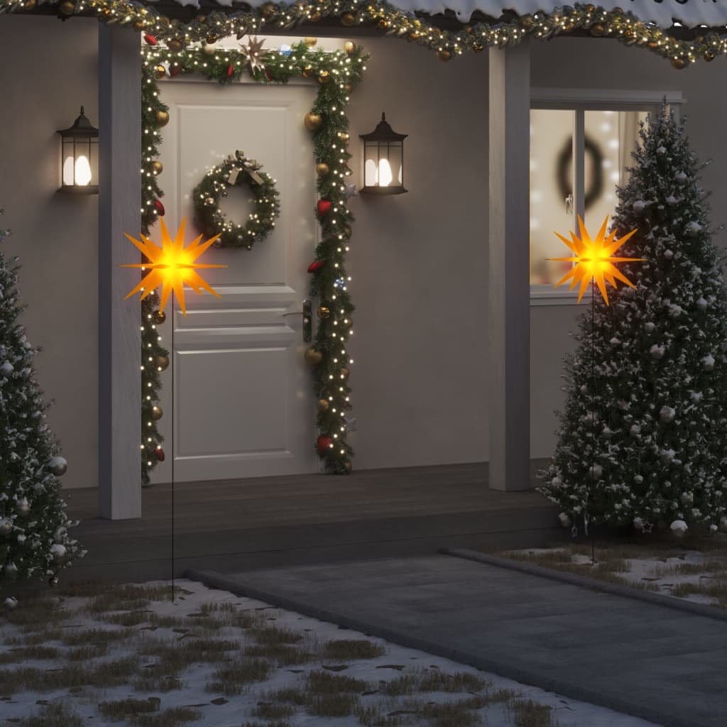 Weihnachtssterne 3 Stk. mit Erdspießen LEDs Faltbar Gelb 57 cm