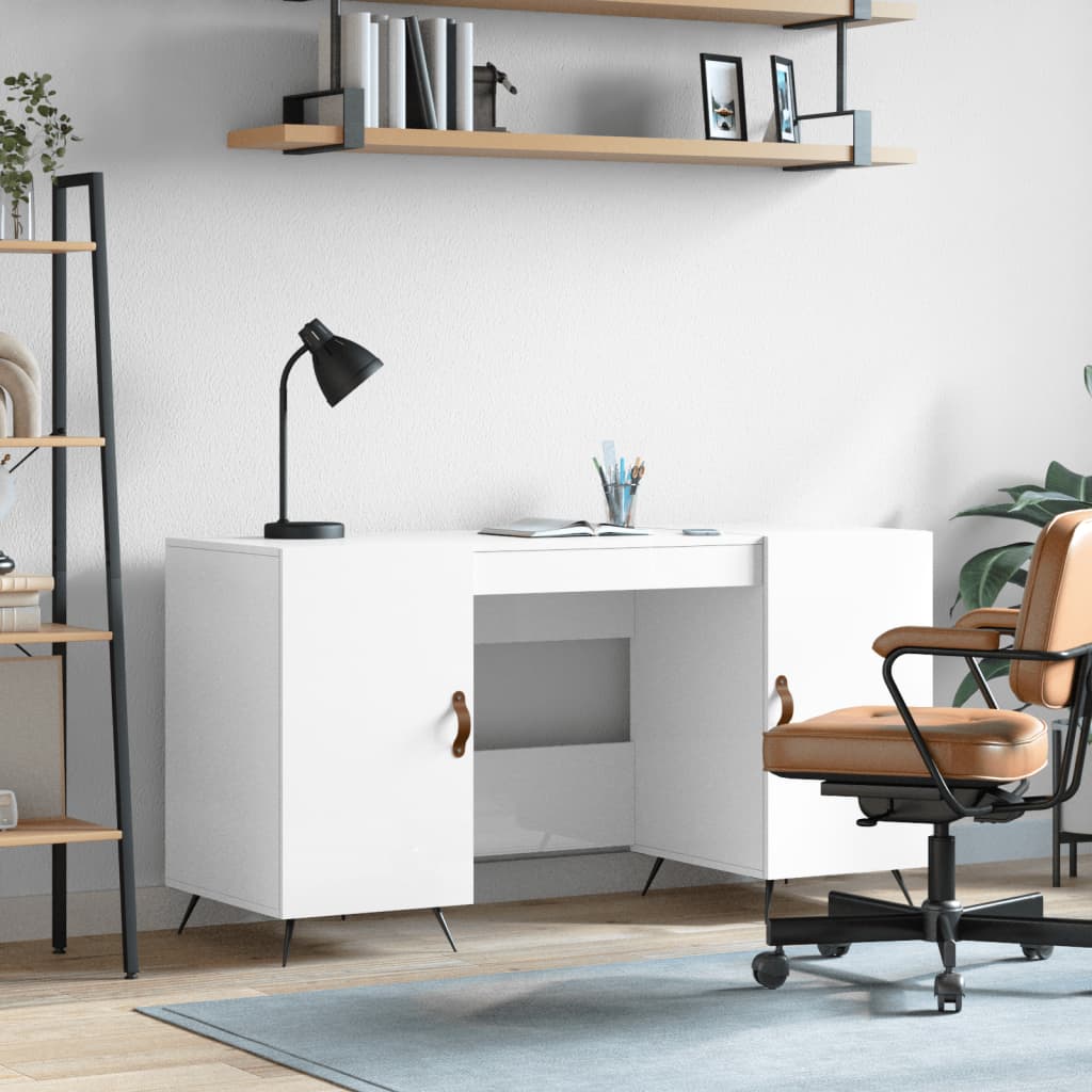 Desk high-gloss white 140x50x75 cm made of wood