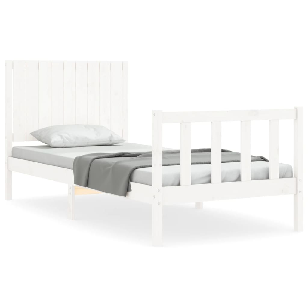 Solid wood bed with white headboard 90x200 cm