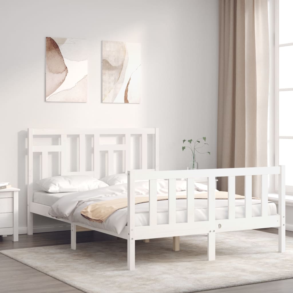 Solid wood bed with headboard white 140x200 cm