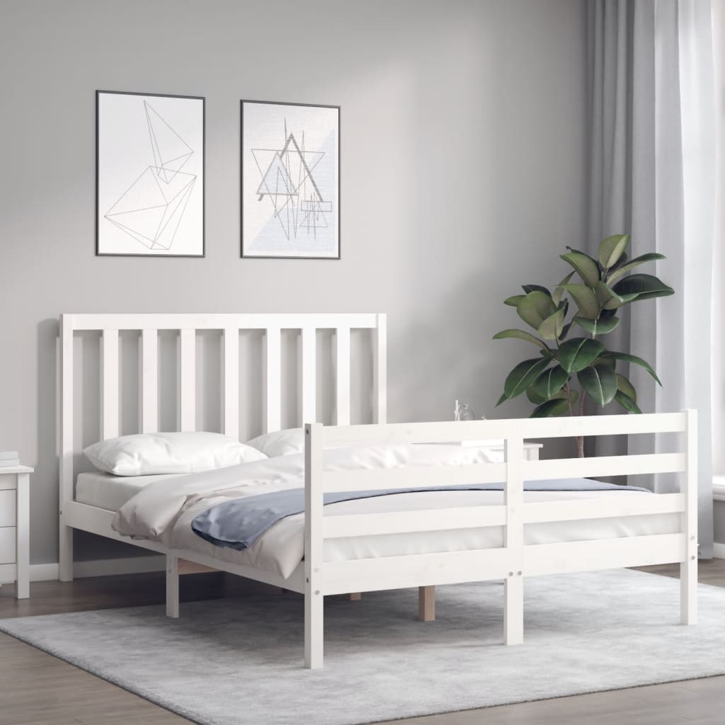Solid wood bed with headboard white 120x200 cm
