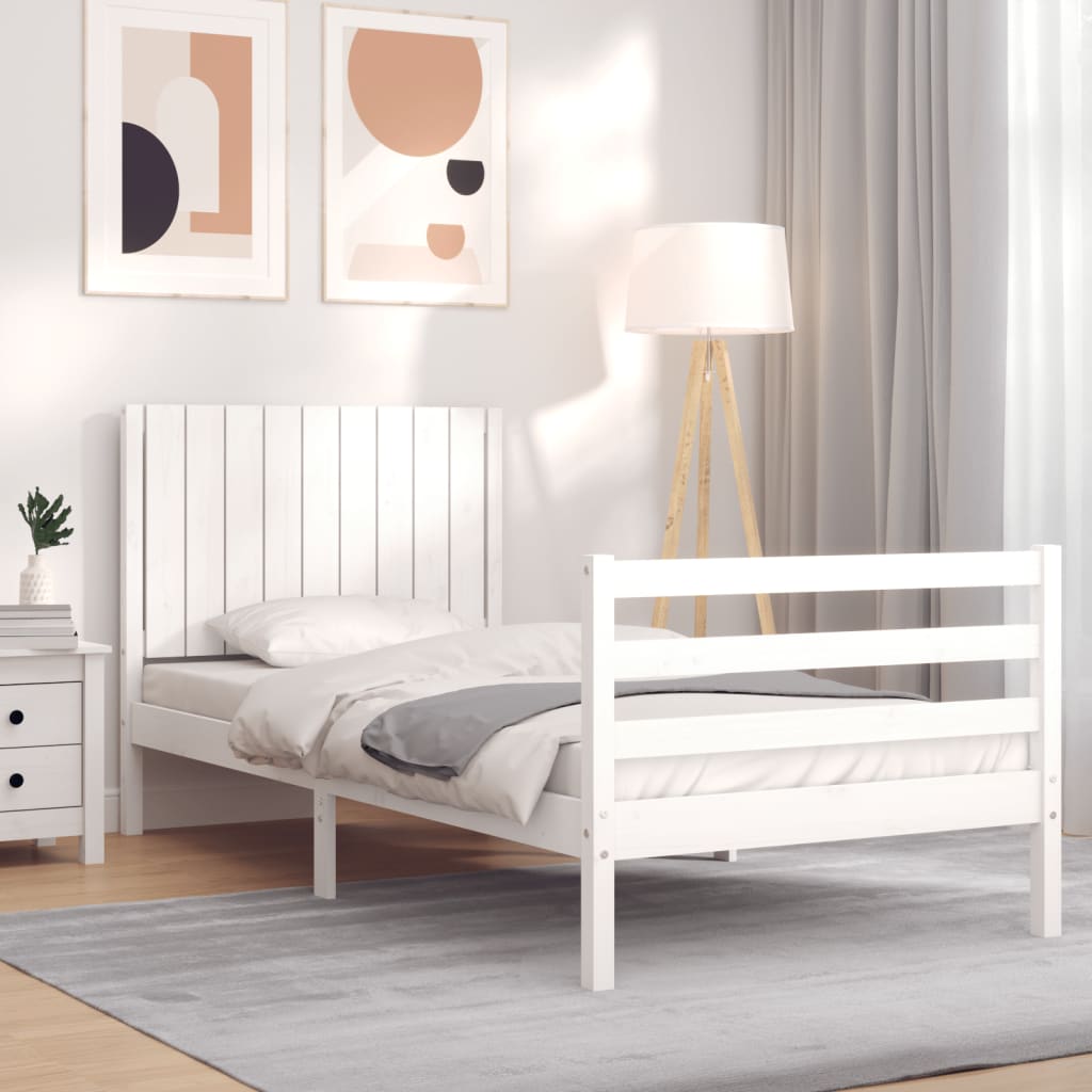 Solid wood bed with white headboard 90x200 cm