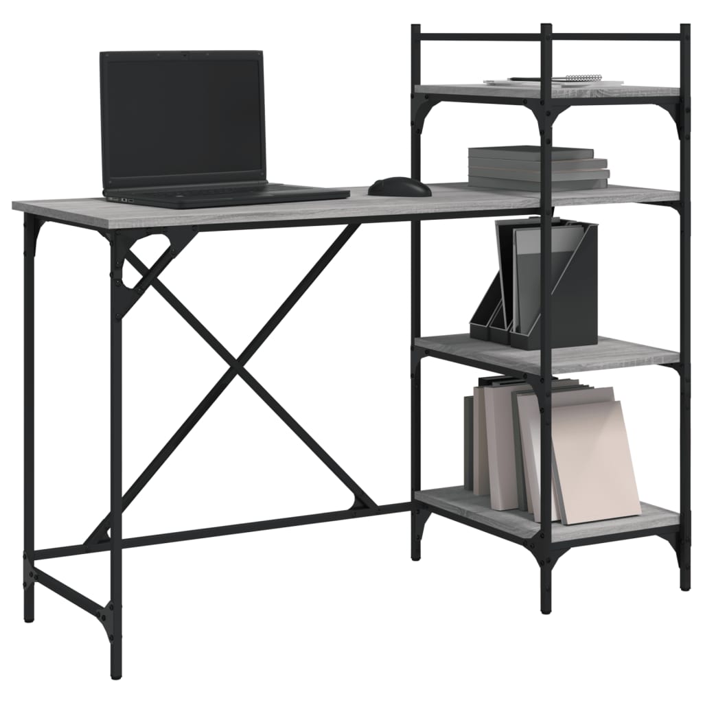 Computertisch mit Regalen Grau Sonoma 120x47x109 cm