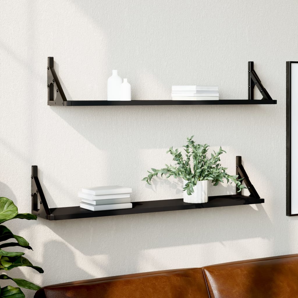 Wall shelves 2 pcs. Black 80x15x15.5 cm made of wood