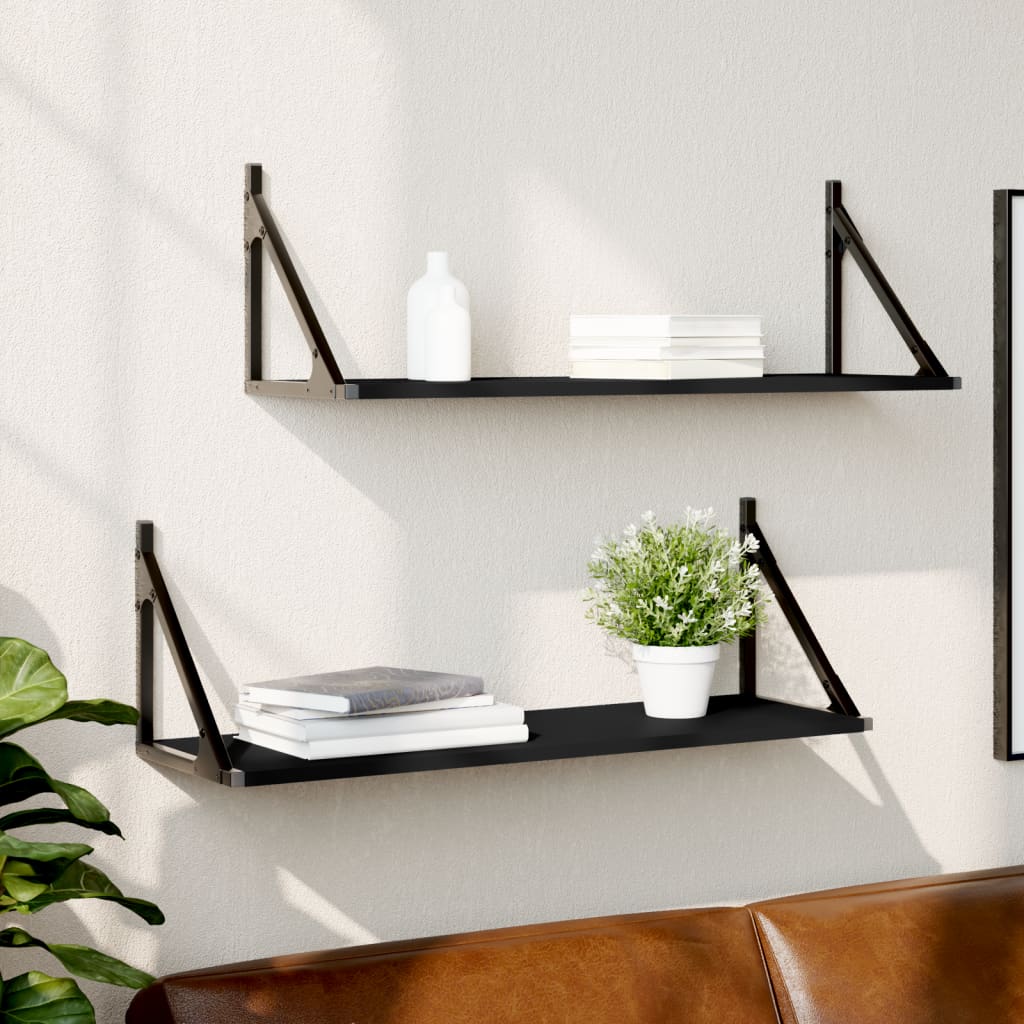 Wall shelves 2 pcs. Black 80x25x25.5 cm made of wood