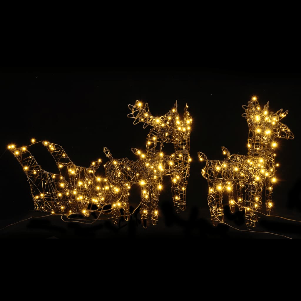 LED reindeer with sleigh 240 LEDs warm white rattan