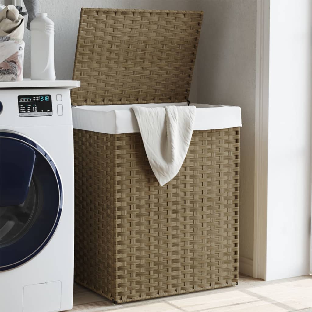 Laundry basket with lid 46x33x60 cm poly rattan