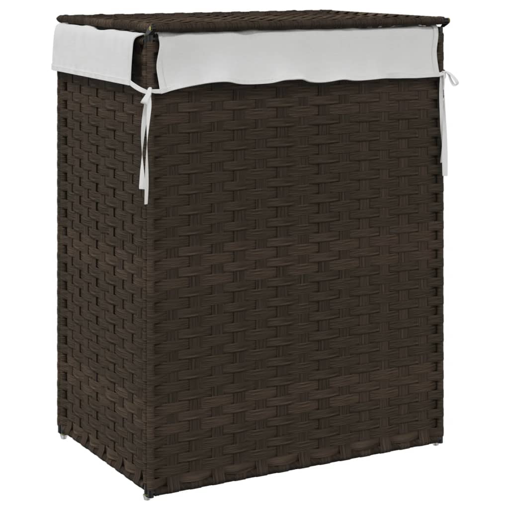 Laundry basket with lid dark brown 46x33x60 cm poly rattan