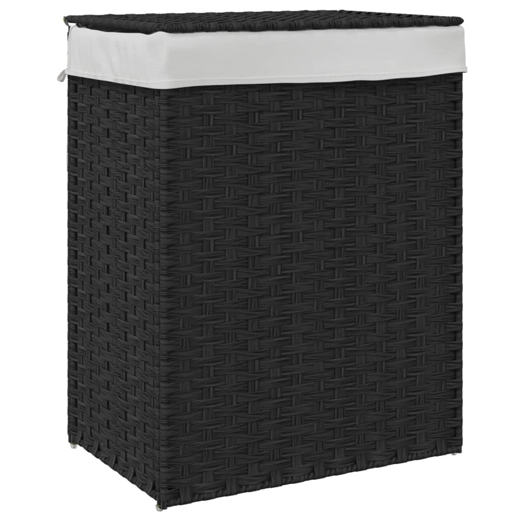 Laundry basket with lid black 46x33x60 cm poly rattan