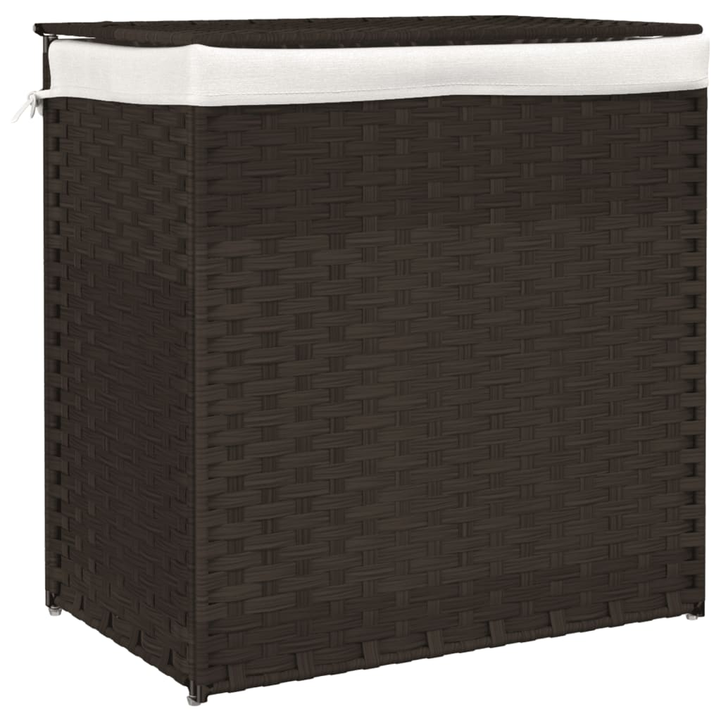 Laundry basket with 2 compartments dark brown 53x35x57 cm poly rattan