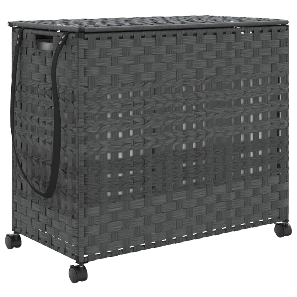 Laundry basket with wheels gray 66x35x60 cm rattan