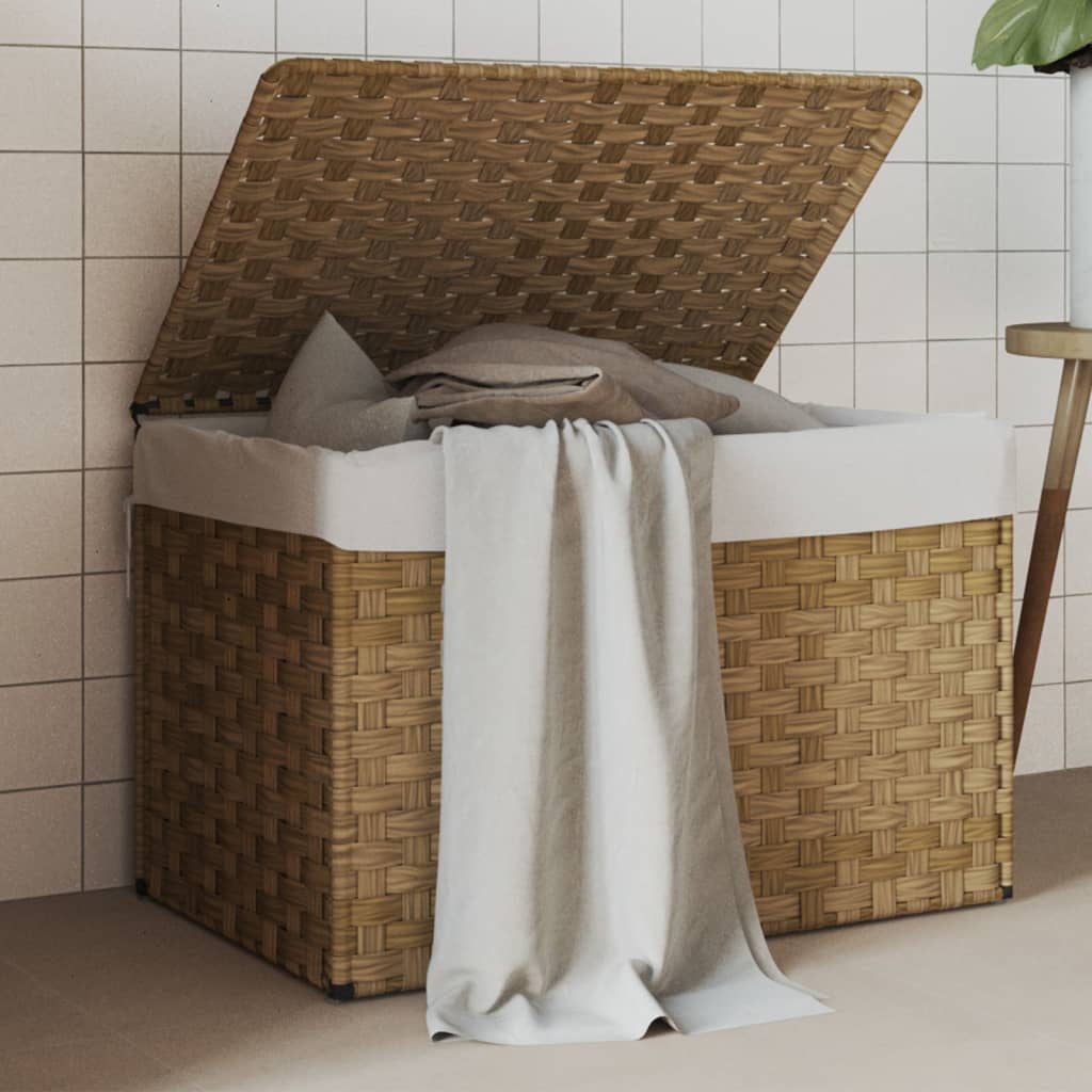 Laundry basket with lid 55.5x35x34 cm poly rattan