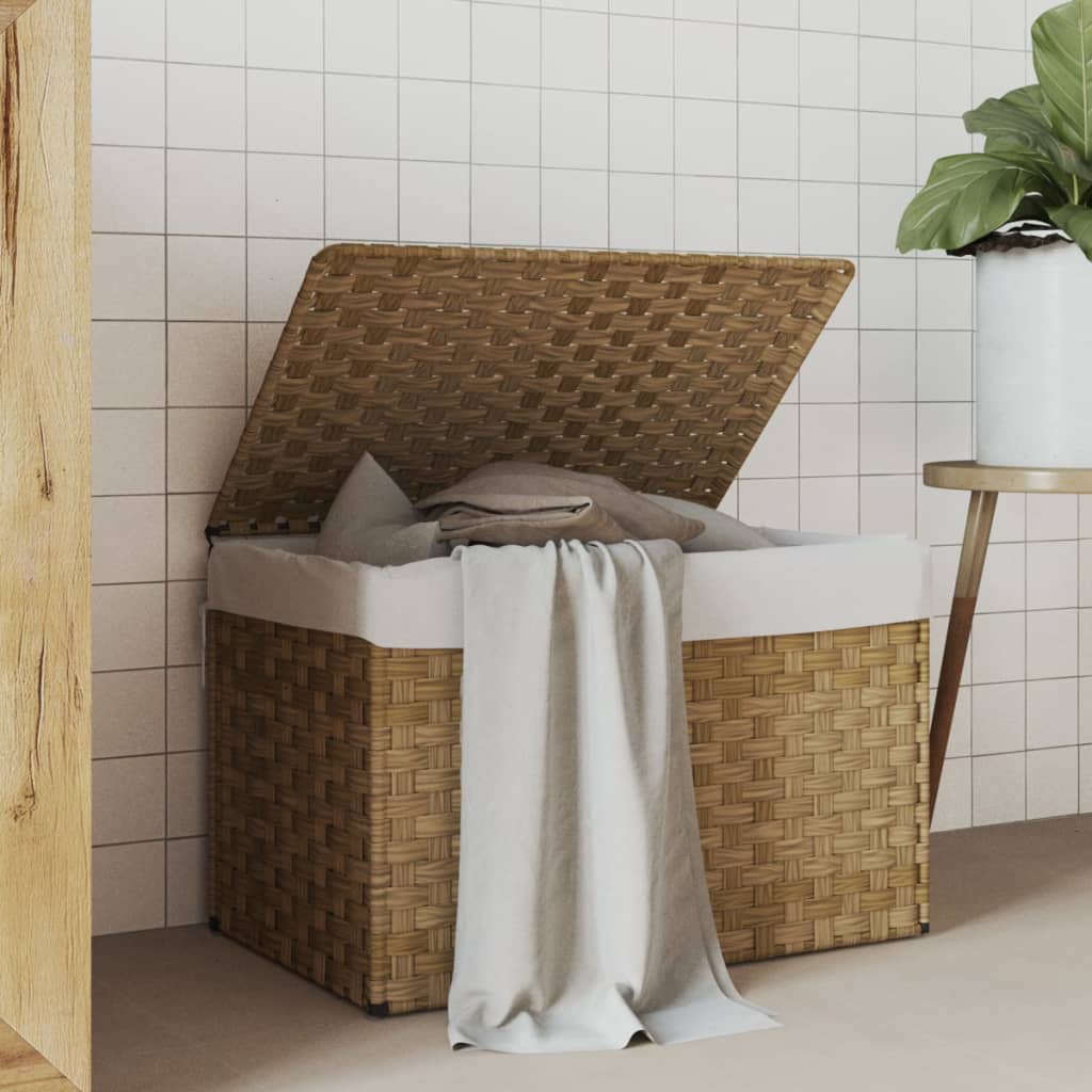 Laundry basket with lid 55.5x35x34 cm poly rattan