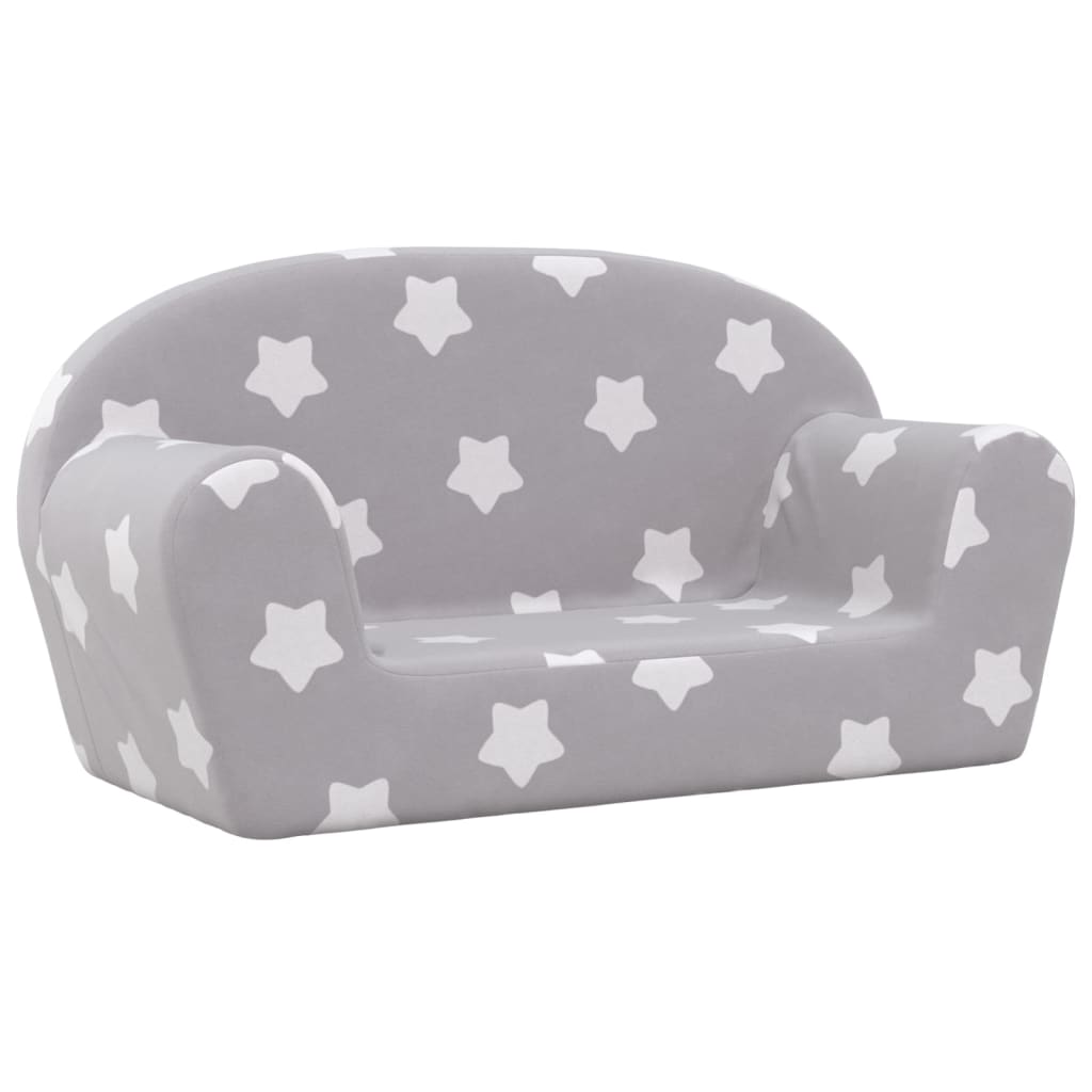Children's sofa 2-seater light gray with stars soft plush
