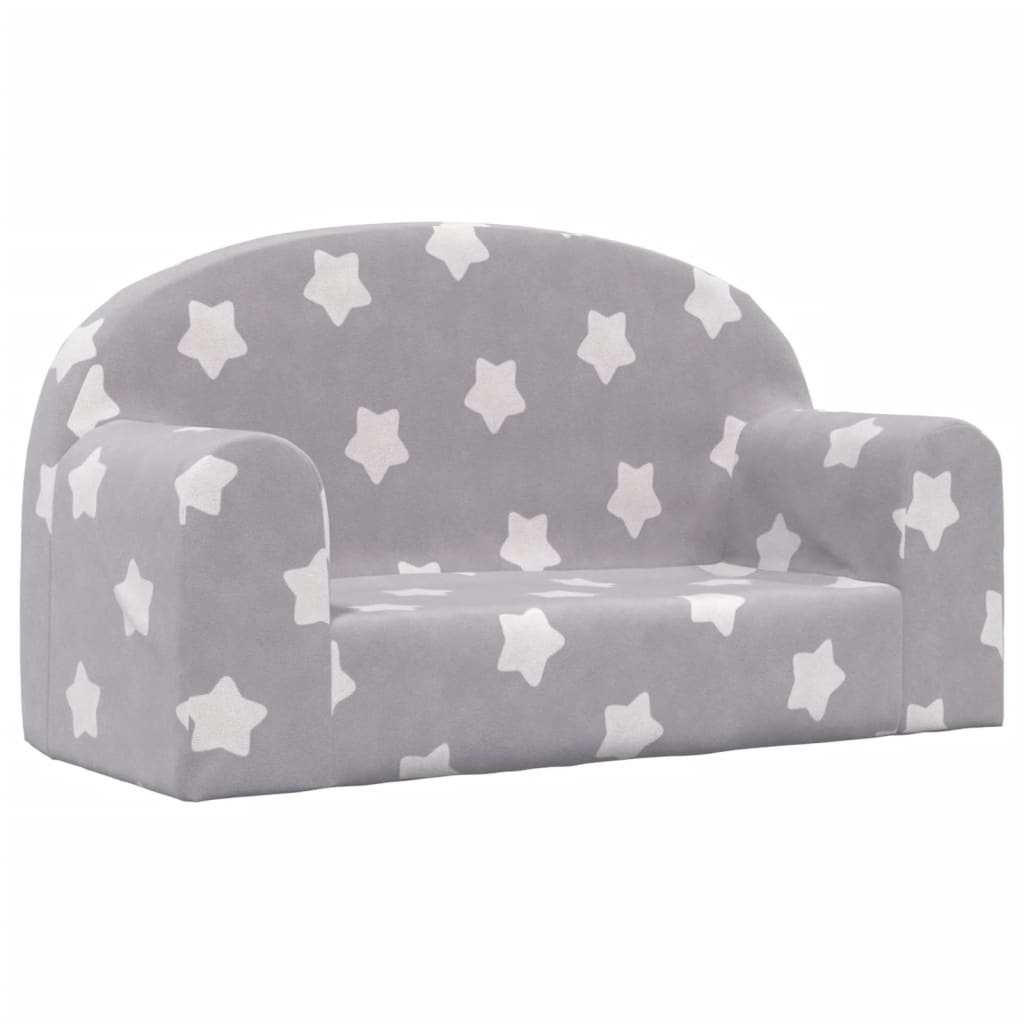 Children's sofa 2-seater light gray with stars soft plush