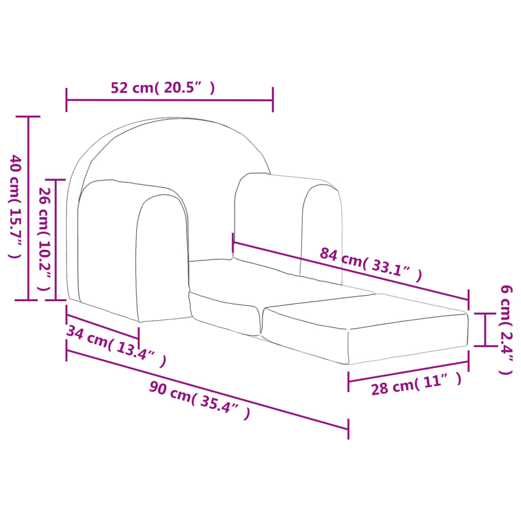 Sofa bed for children anthracite soft plush