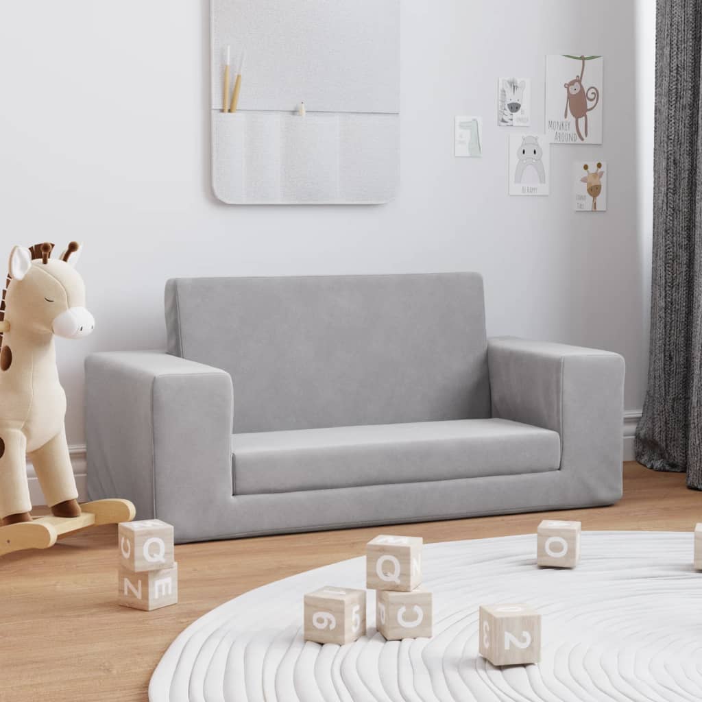 Children's Sofa Bed 2 Seater Light Gray Soft Plush