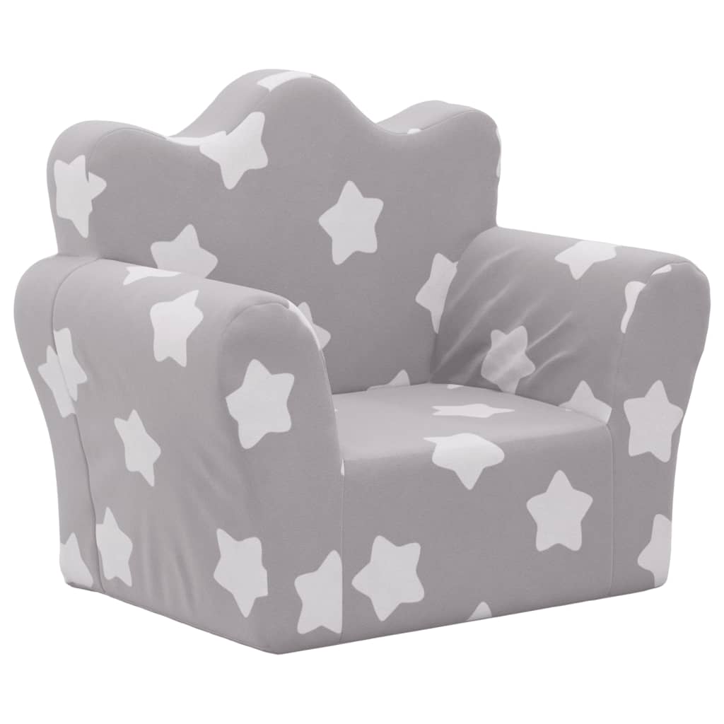 Children's sofa light gray with stars soft plush