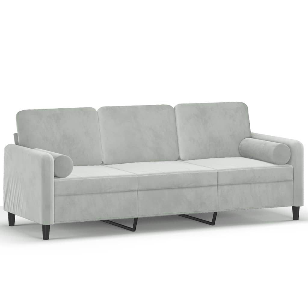 3-seater sofa with decorative cushions light gray 180 cm velvet