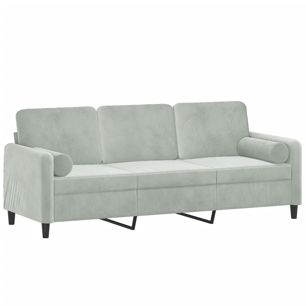 3-seater sofa with decorative cushions light gray 180 cm velvet