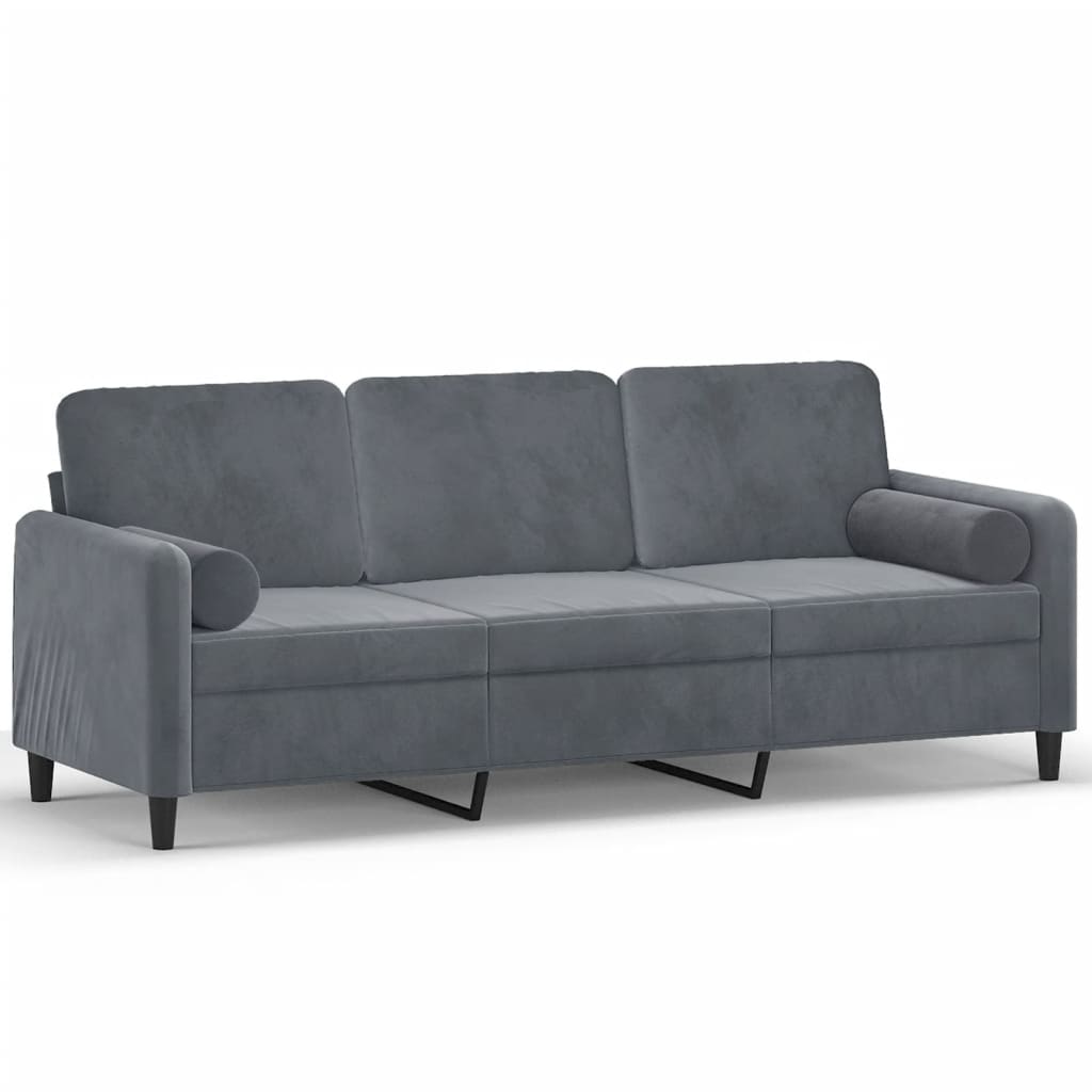 3-seater sofa with decorative cushions dark gray 180 cm velvet