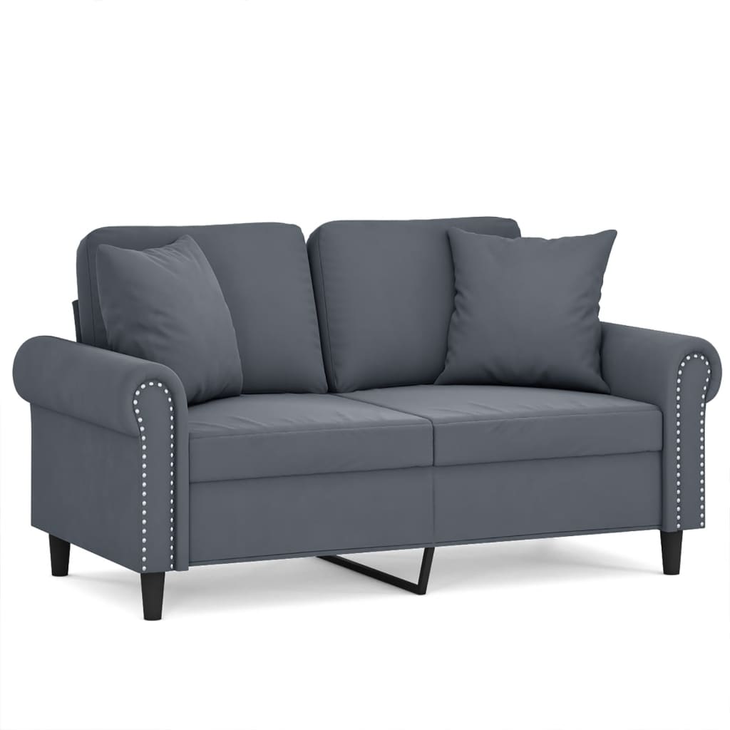 2-Sitzer-Sofa mit Zierkissen Dunkelgrau 120 cm Samt