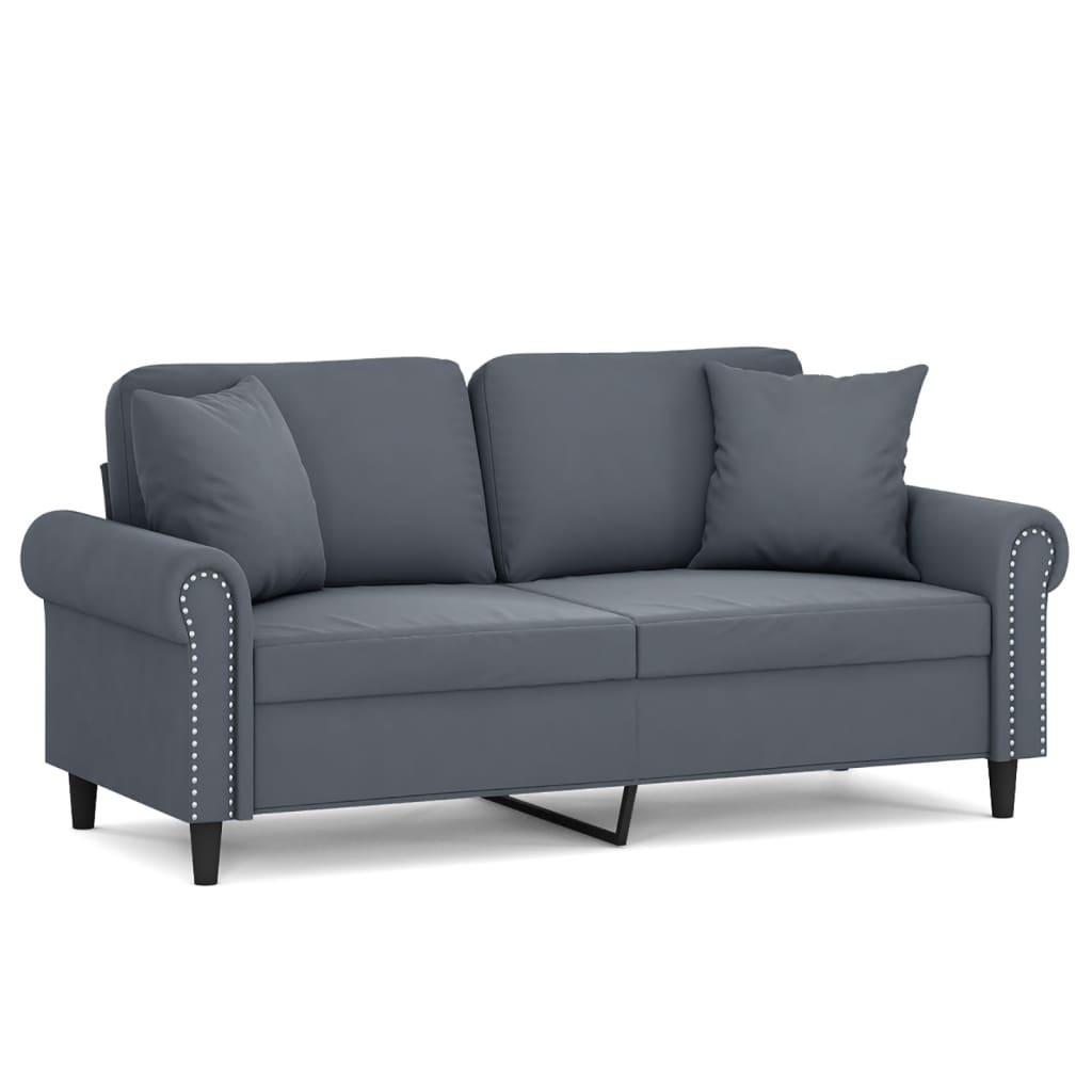 2-Sitzer-Sofa mit Zierkissen Dunkelgrau 140 cm Samt