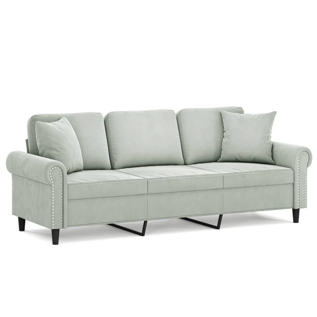 3-Sitzer-Sofa mit Zierkissen Hellgrau 180 cm Samt