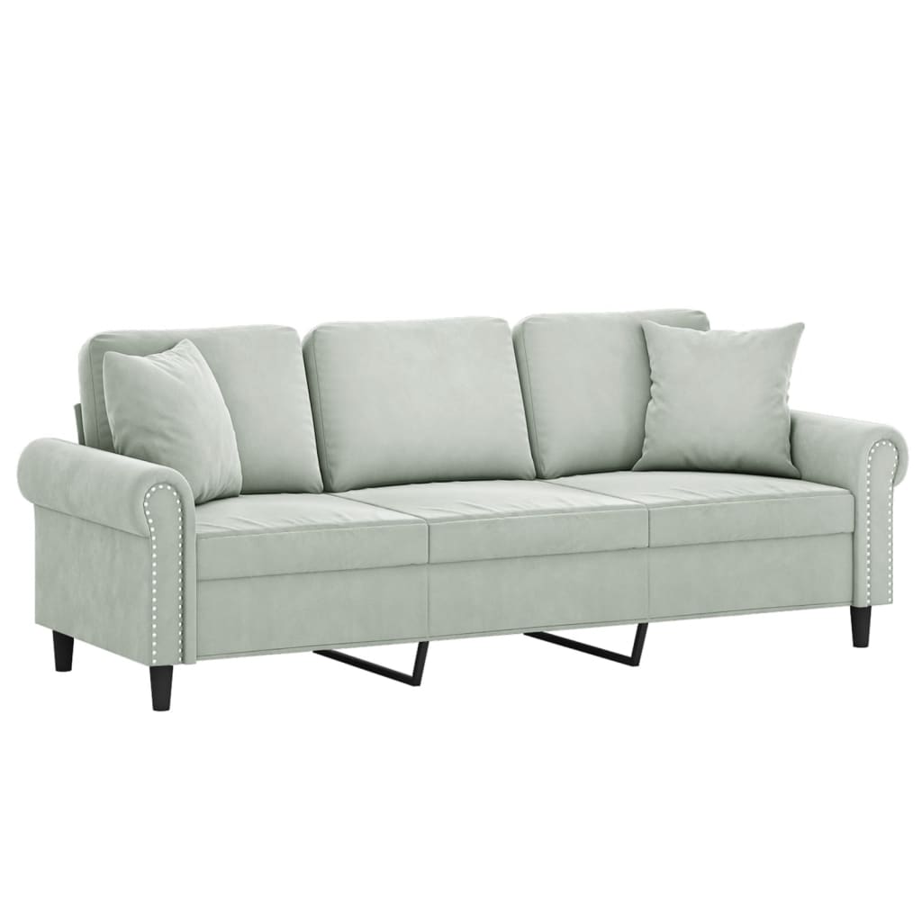 3-Sitzer-Sofa mit Zierkissen Hellgrau 180 cm Samt