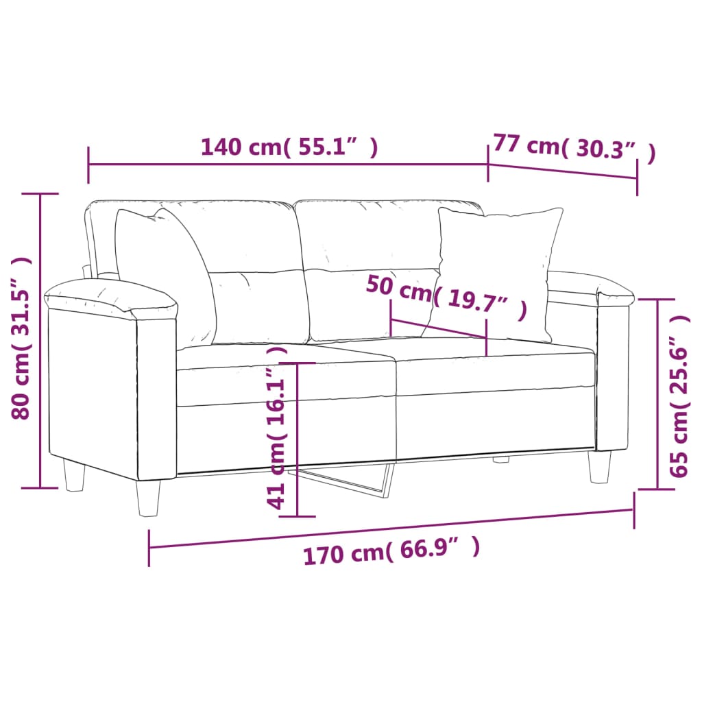 2-seater sofa with cushions dark gray 140 cm microfiber fabric