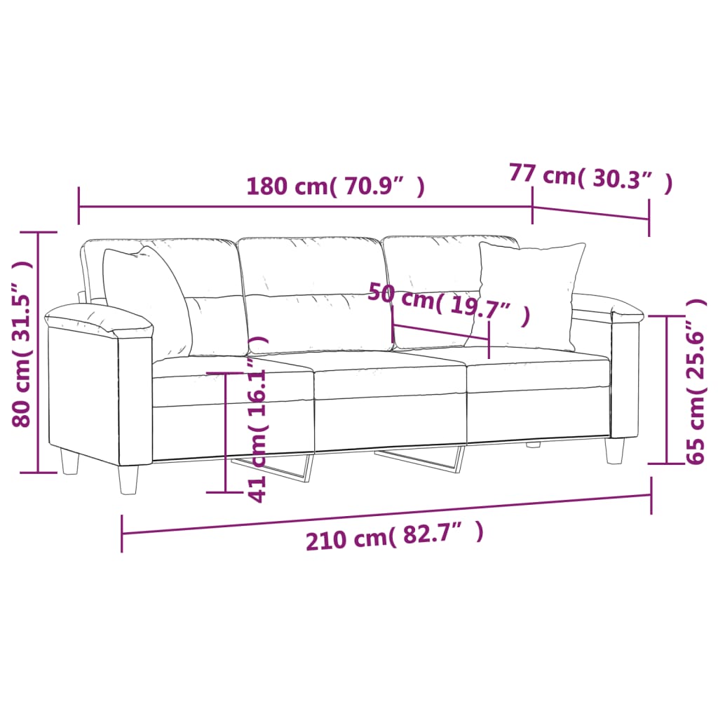 3-seater sofa with cushions dark gray 180 cm microfiber fabric