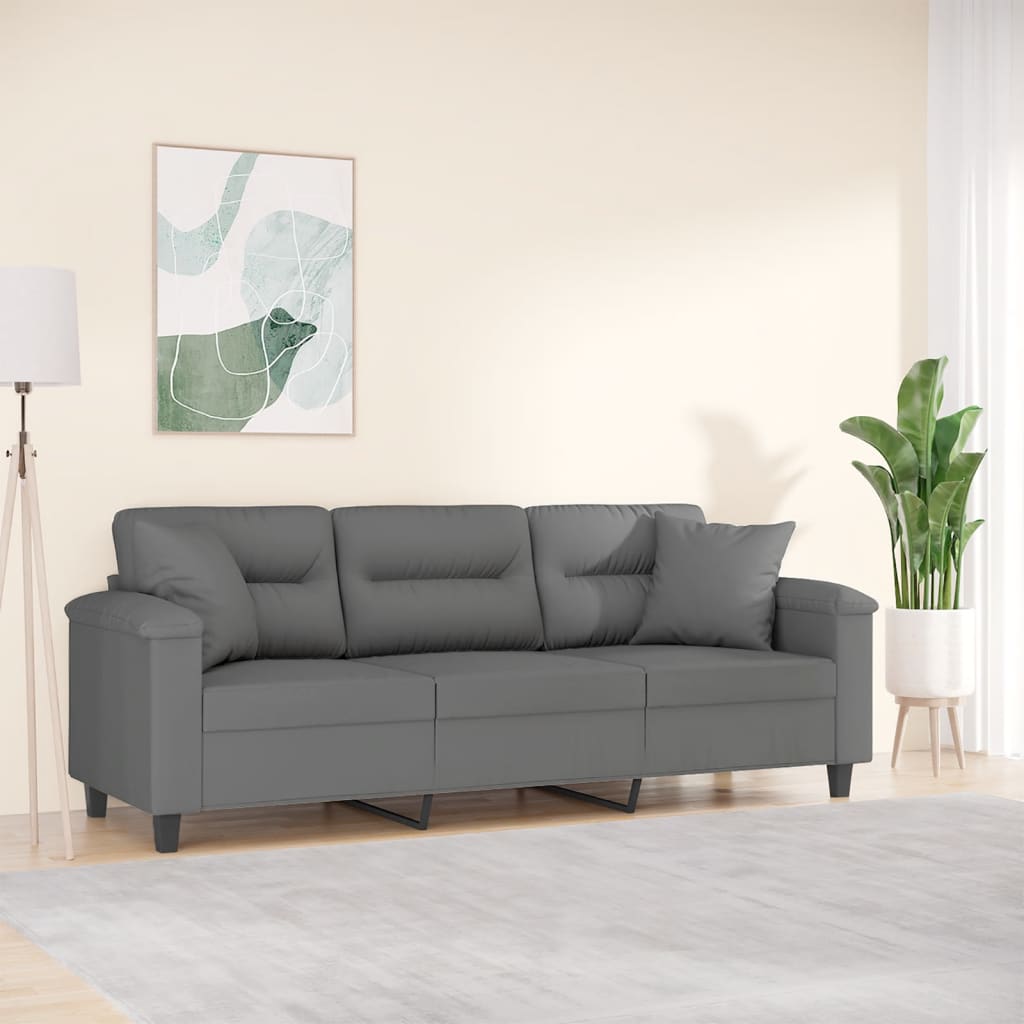 3-seater sofa with cushions dark gray 180 cm microfiber fabric