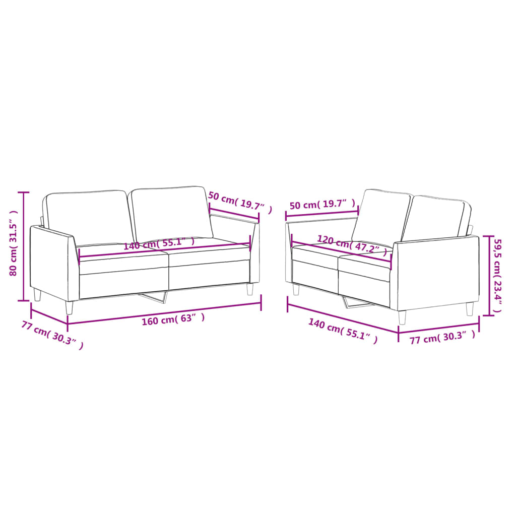 2 pcs. Sofa set with cushions cream faux leather