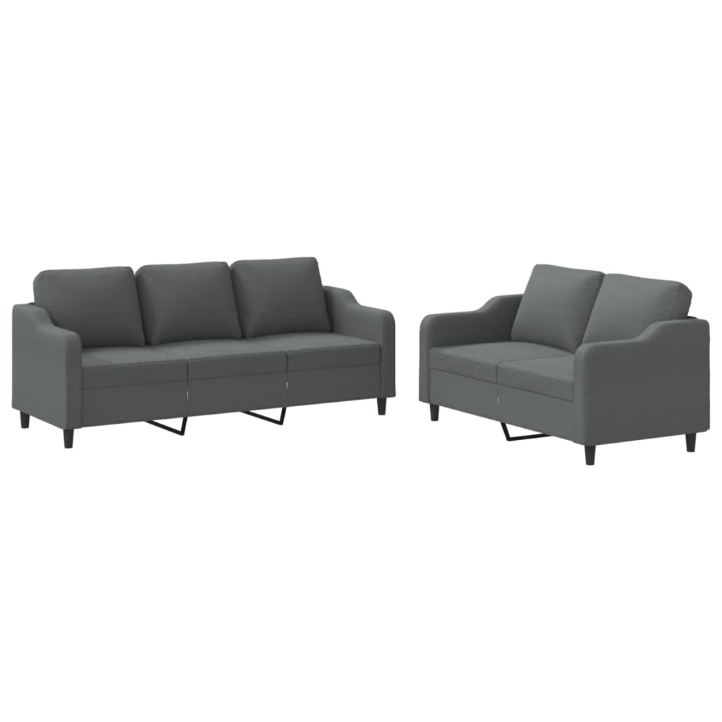 2 pcs. Sofa set with cushions in dark gray fabric