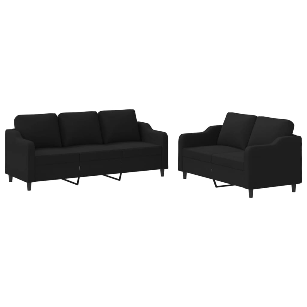 2 pcs. Sofa set with cushions black fabric