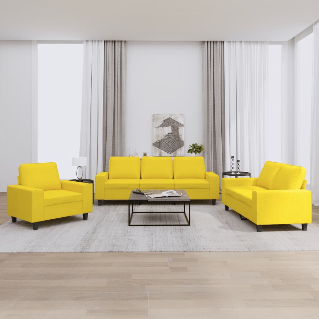 3 pcs. Sofa set light yellow fabric