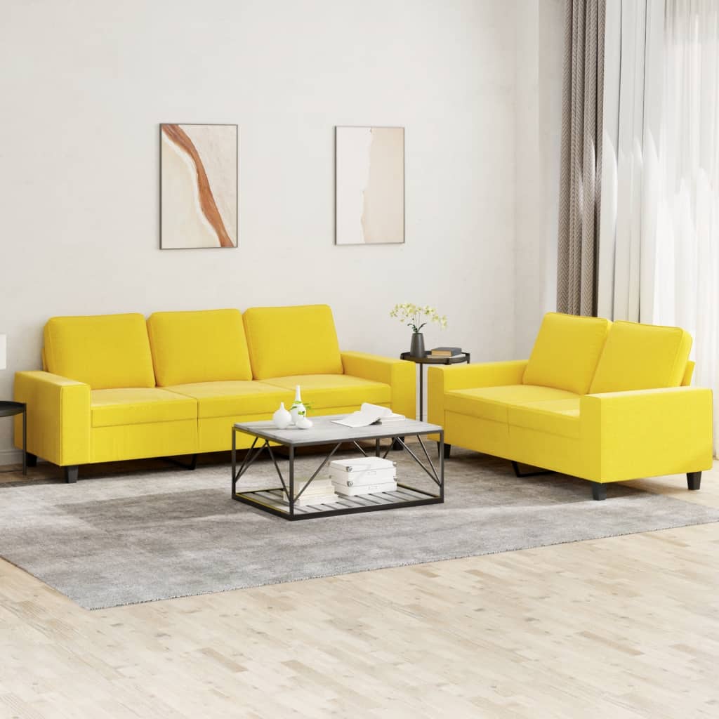2 pcs. Sofa set light yellow fabric
