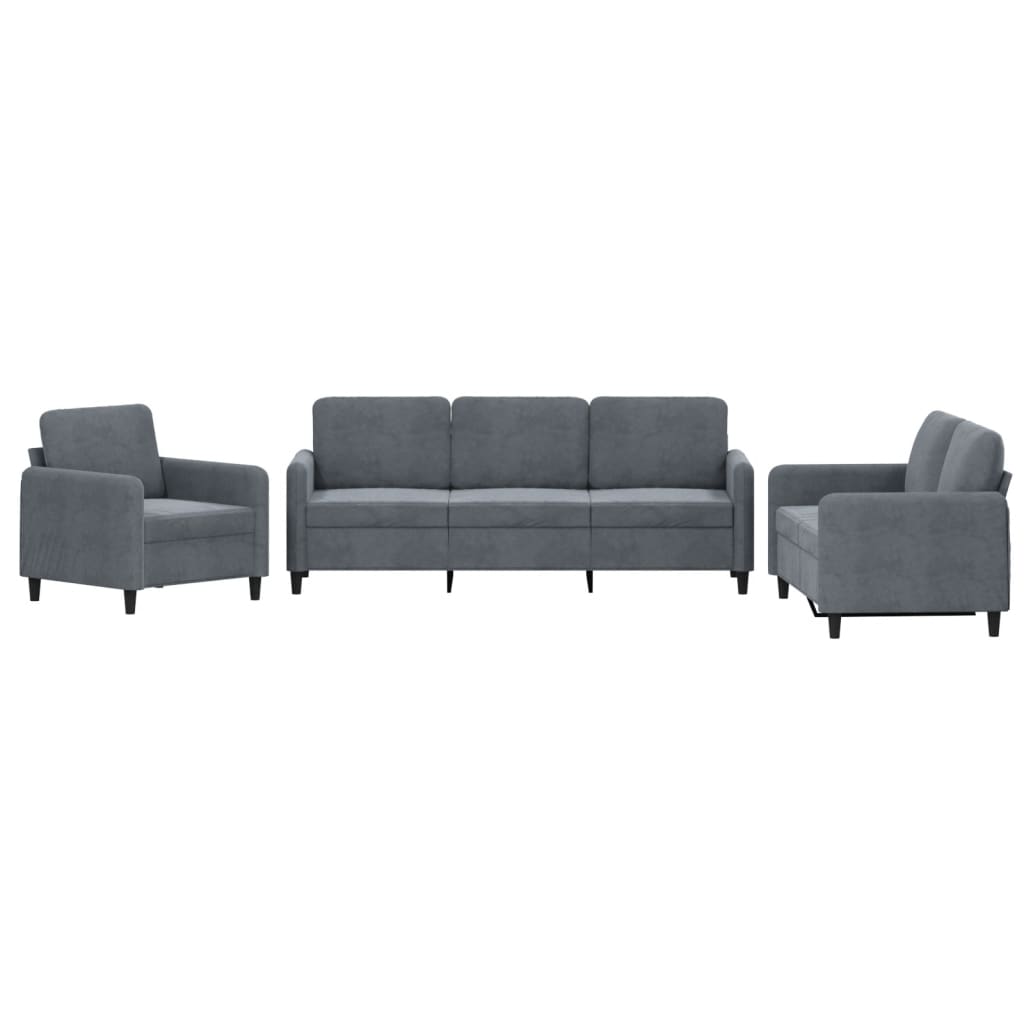 3 pcs. Sofa set dark gray velvet