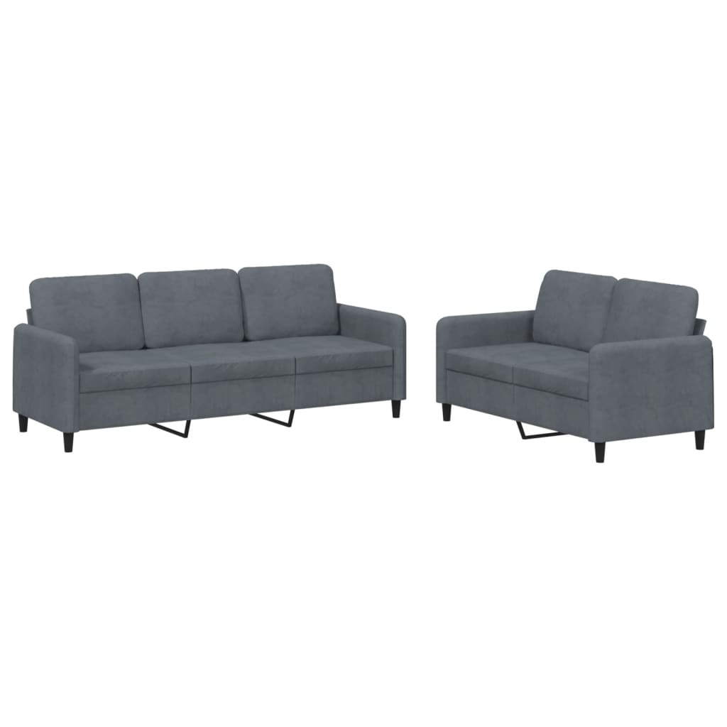 2 pcs. Sofa set dark gray velvet