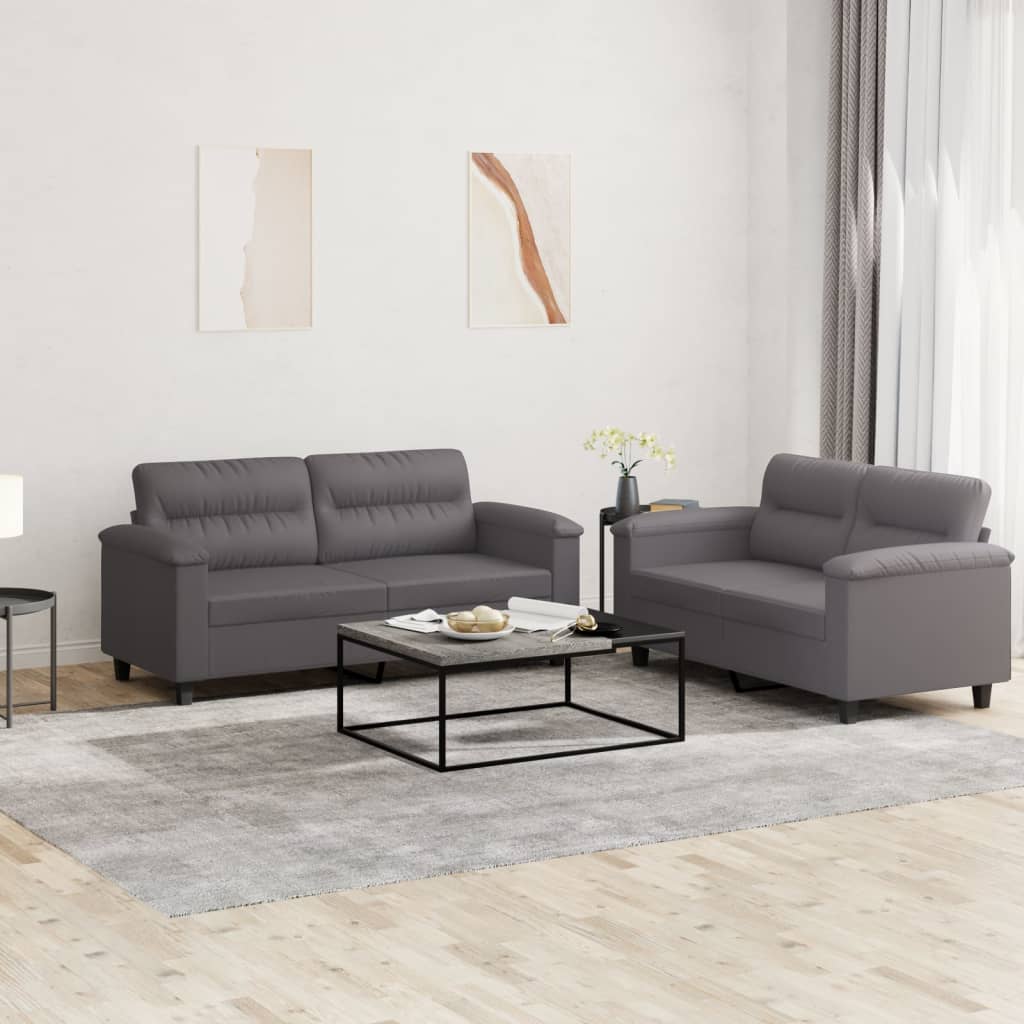 2 pcs. Sofa set with cushions gray faux leather