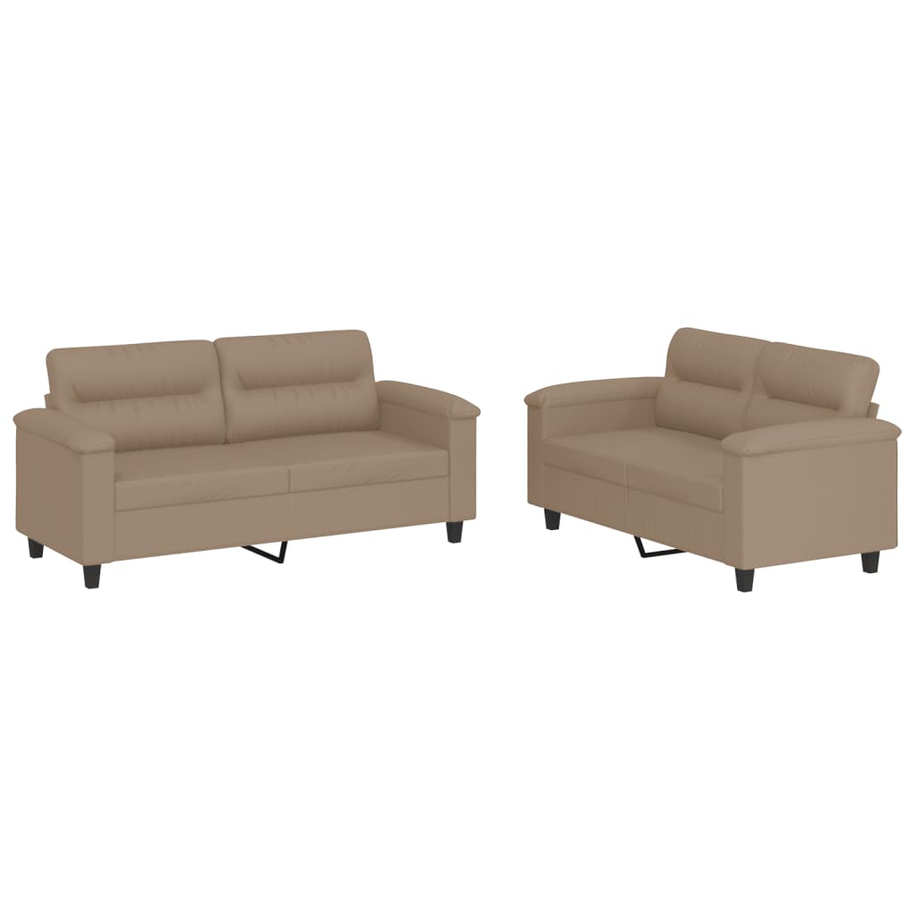 2 pcs. Sofa set with cushions in cappuccino brown faux leather