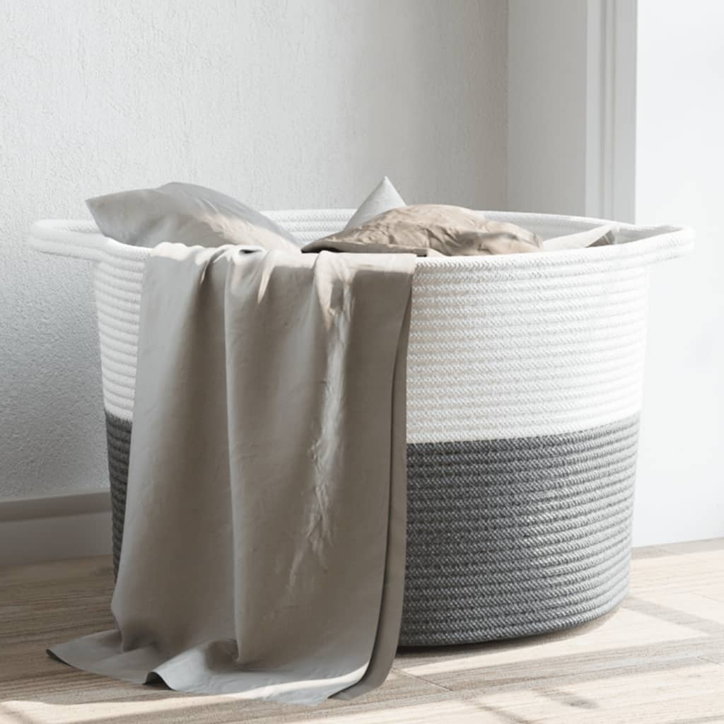 Laundry basket gray and white Ø55x36 cm cotton