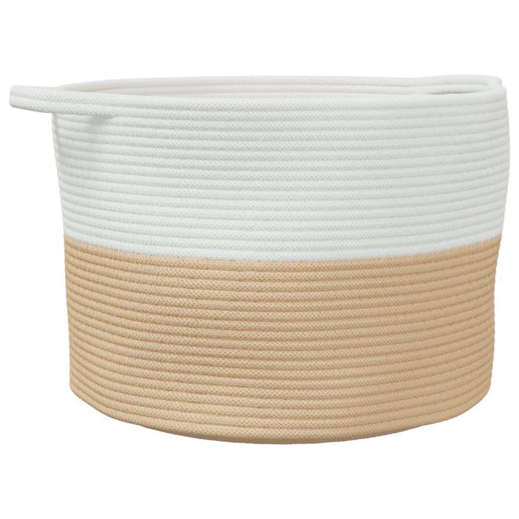 Laundry basket beige and white Ø55x36 cm cotton