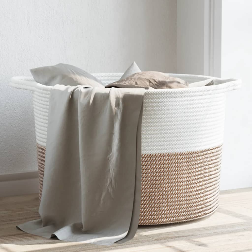 Laundry basket brown and white Ø55x36 cm cotton
