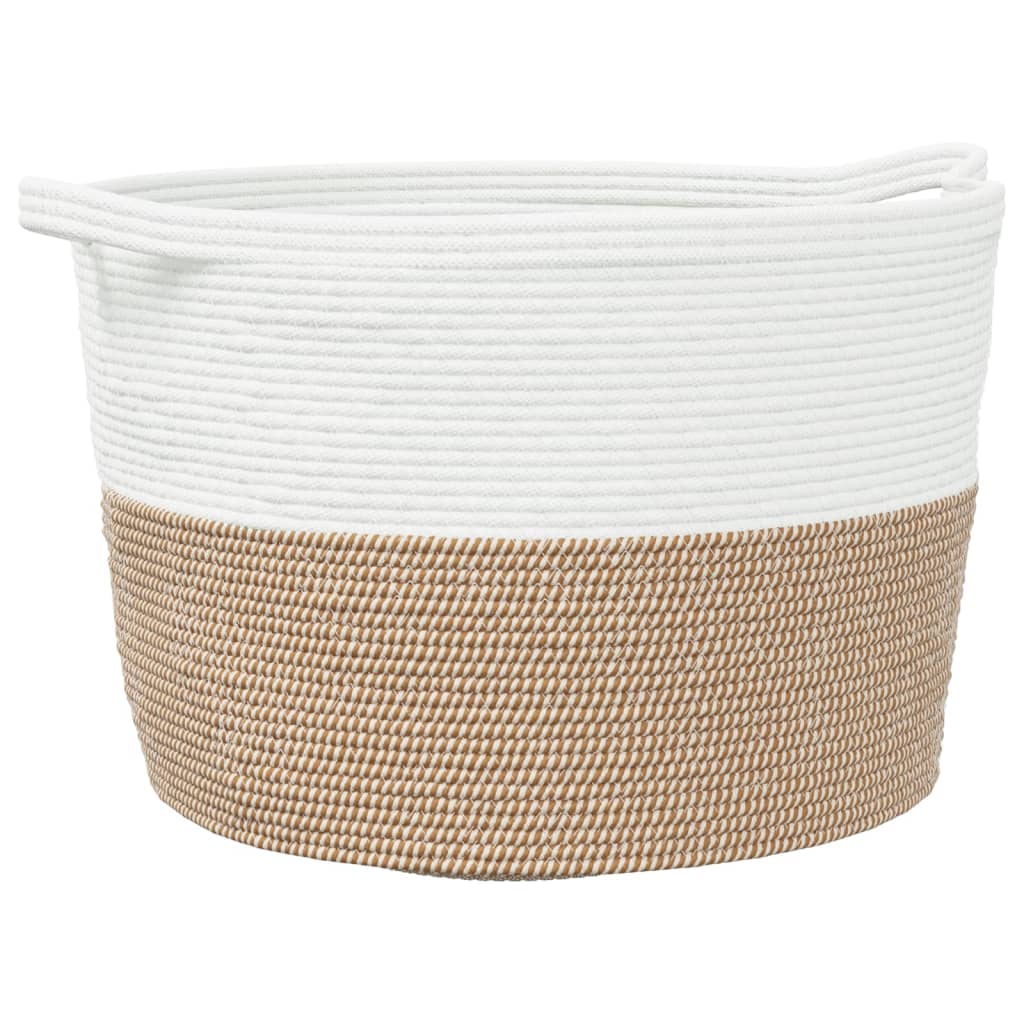Laundry basket brown and white Ø60x36 cm cotton