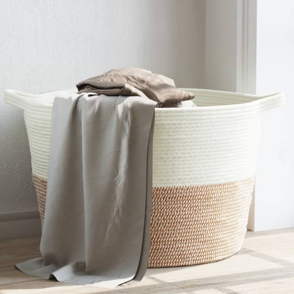 Laundry basket brown and white Ø60x36 cm cotton
